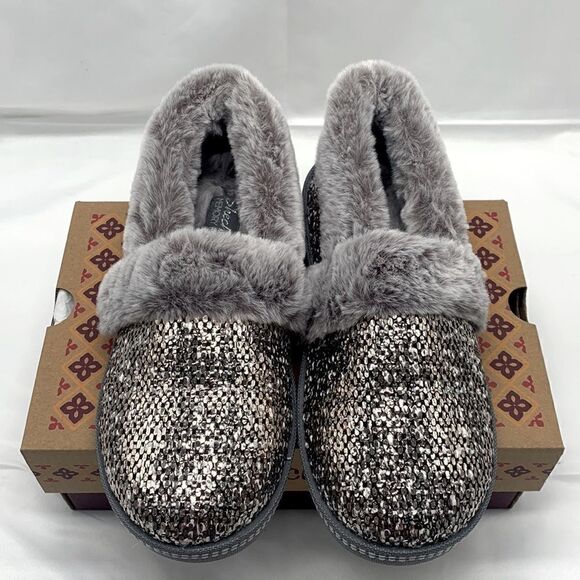Skechers Woman's Cozy Campfire Pewter Dream Glam Metallic Faux Fur Slippers - Picture 3 of 14